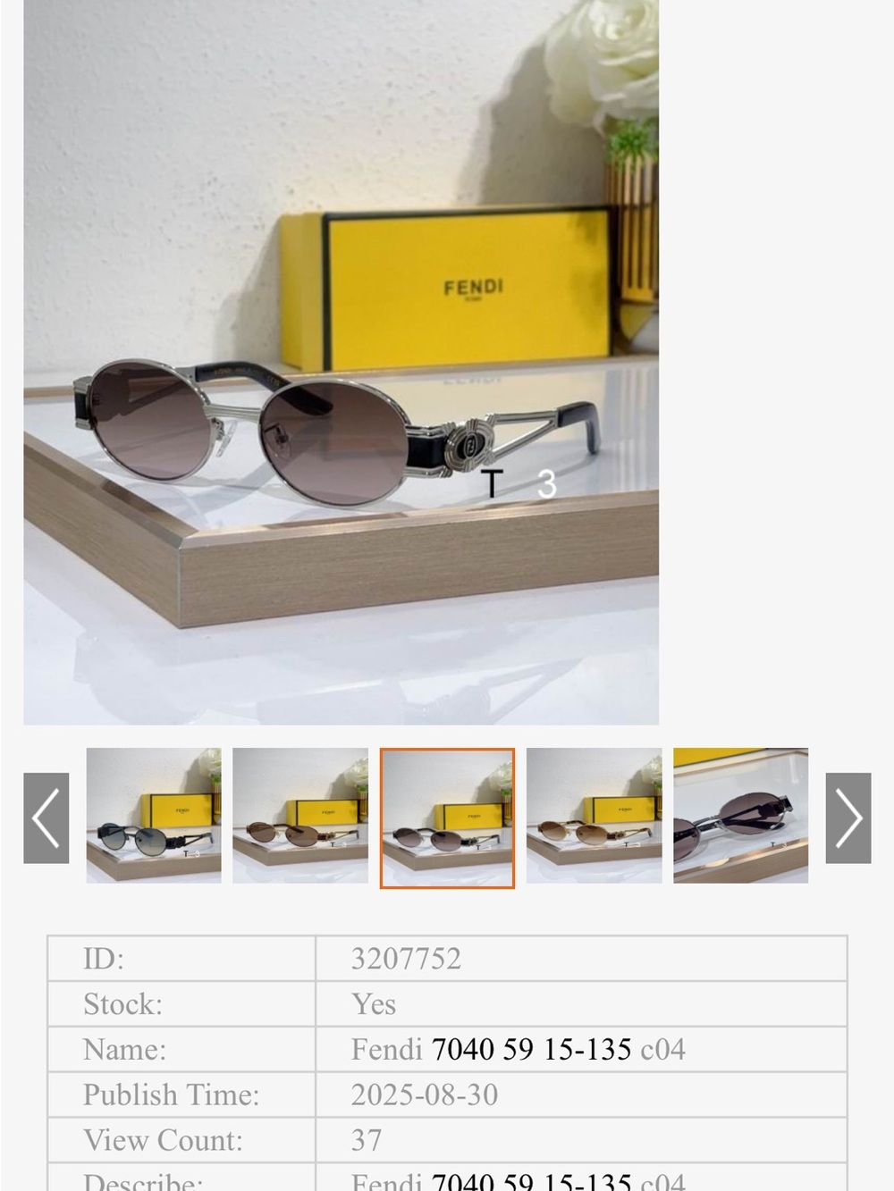Fendi Silver Metal Oval Sunglasses with Smoke Lenses